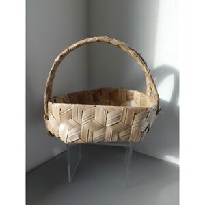 VTG Hawaiian Palm Fronds Basket Double Handle Oblong Handmade Island Beach Rare